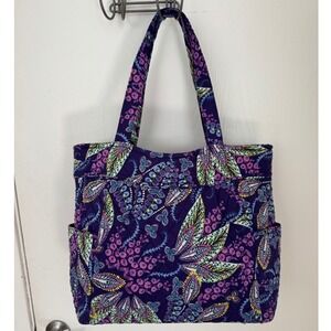 Vera Bradley Get Carried Away Tote Bag Batik Leaves Zip Top